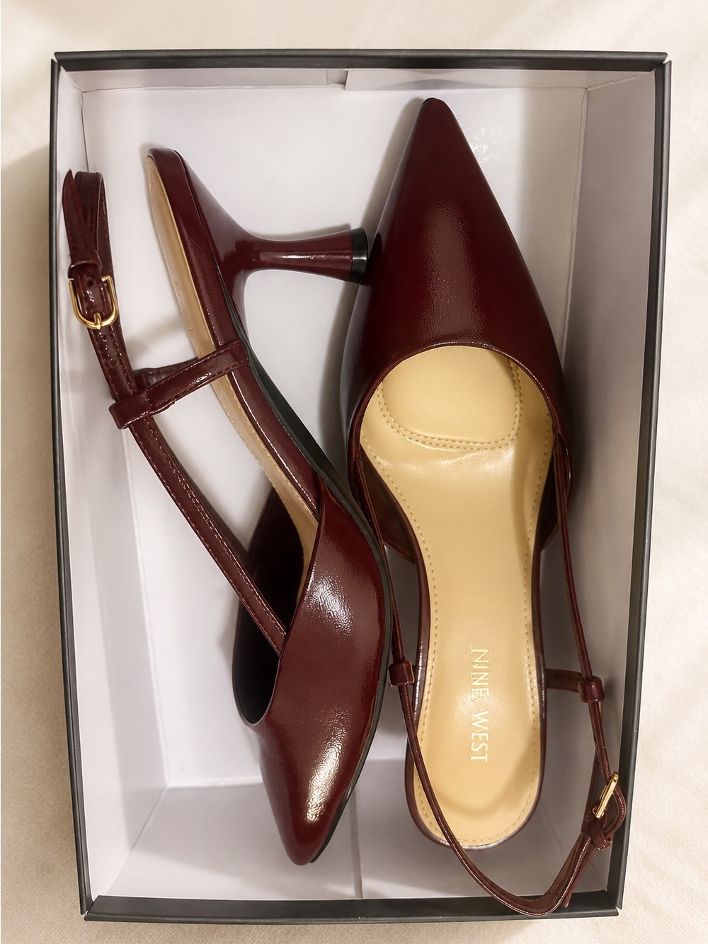 Nine West Women's Wine Pointed Slingback Kitten Heels